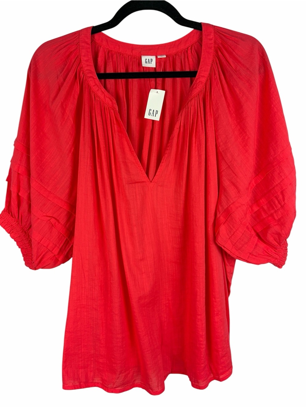 NWT Gap XL Red Cotton Rayon Peasant Blouse Balloon Sleeve Boho Top